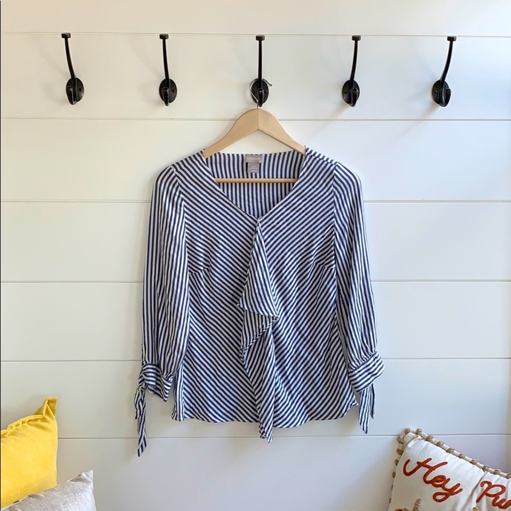 Chico’s white and blue striped blouse